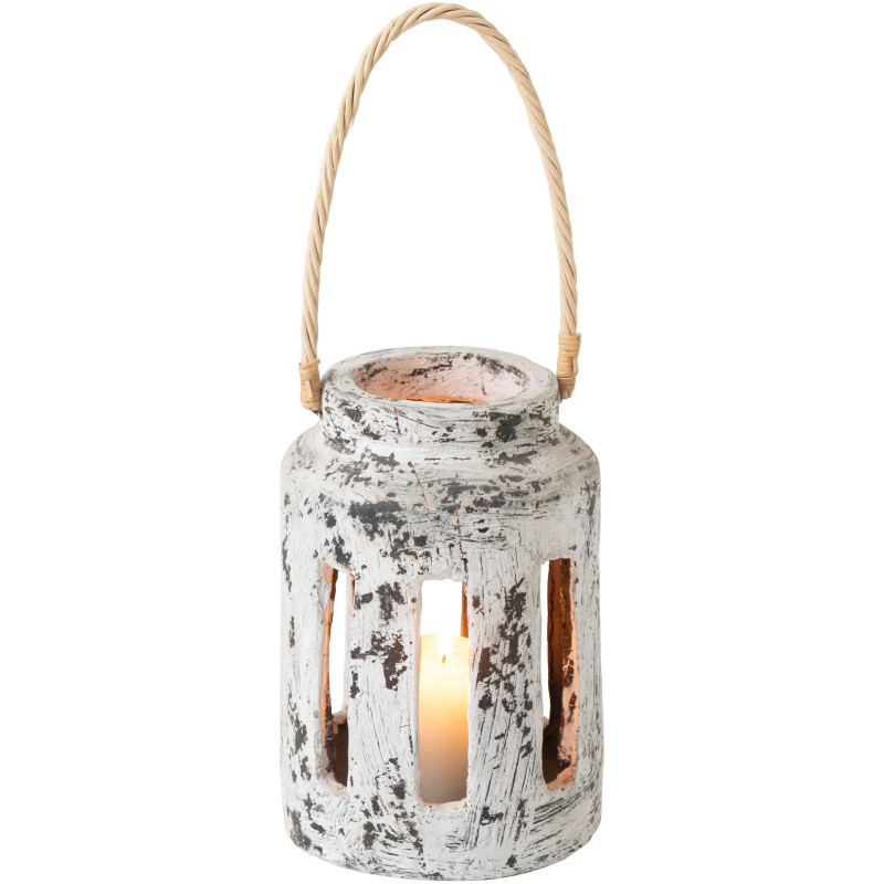 Lanterne Photophore ethnique moderne Terre cuite Noir Blanc Ruby 