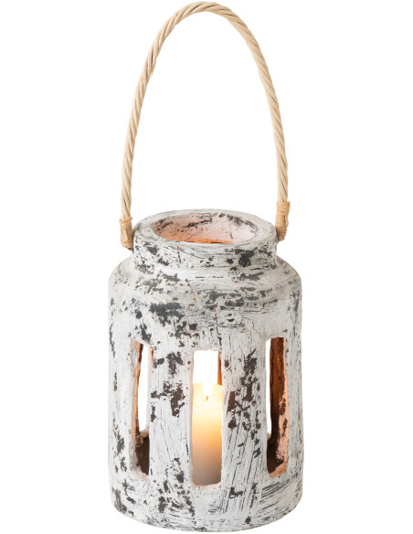 Lanterne Photophore ethnique moderne Terre cuite Noir Blanc Ruby 