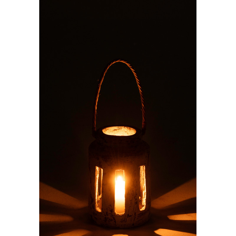 Lanterne Photophore ethnique moderne Terre cuite Noir Blanc Ruby 