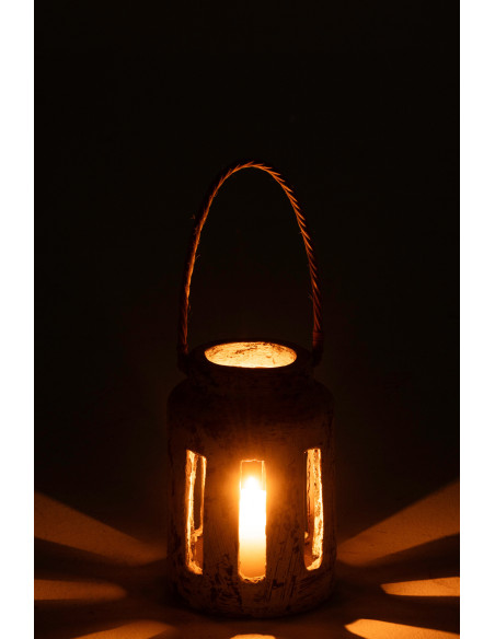 Lanterne Photophore ethnique moderne Terre cuite Noir Blanc Ruby 