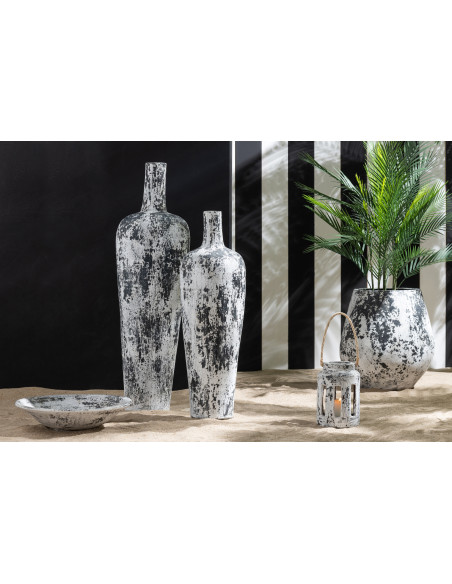 Lanterne Photophore ethnique moderne Terre cuite Noir Blanc Ruby 