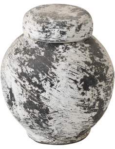 Pot déco style ethnique moderne avec couvercle H 20 cm Terre cuite Noir Blanc Ruby 