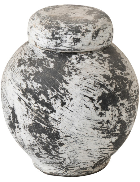 Pot déco style ethnique moderne avec couvercle H 20 cm Terre cuite Noir Blanc Ruby 
