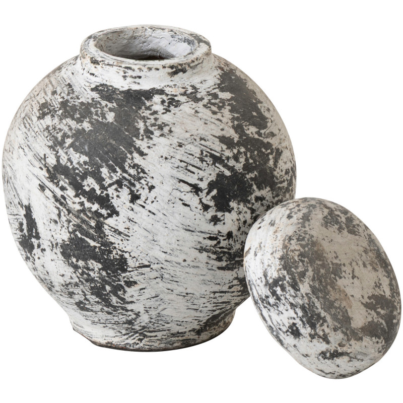 Pot déco style ethnique moderne avec couvercle H 20 cm Terre cuite Noir Blanc Ruby 