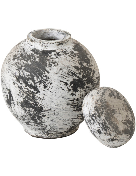 Pot déco style ethnique moderne avec couvercle H 20 cm Terre cuite Noir Blanc Ruby 