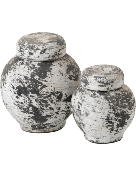 Pot déco style ethnique moderne avec couvercle H 20 cm Terre cuite Noir Blanc Ruby 