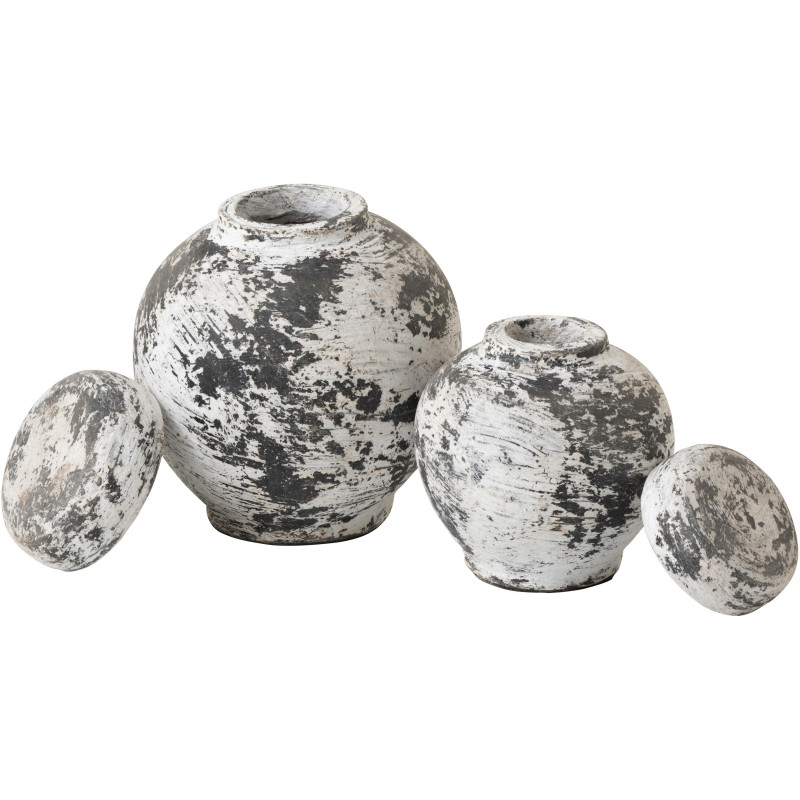 Pot déco style ethnique moderne avec couvercle H 20 cm Terre cuite Noir Blanc Ruby 