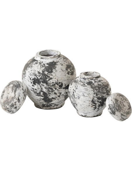 Pot déco style ethnique moderne avec couvercle H 20 cm Terre cuite Noir Blanc Ruby 