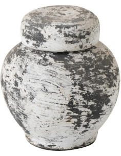 Pot déco style ethnique moderne avec couvercle H 15 cm Terre cuite Noir Blanc Ruby 