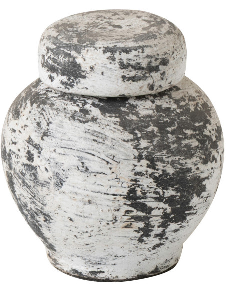 Pot déco style ethnique moderne avec couvercle H 15 cm Terre cuite Noir Blanc Ruby 