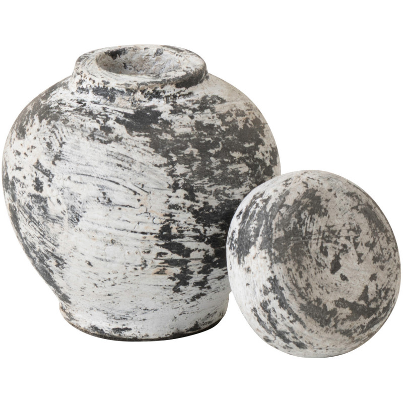 Pot déco style ethnique moderne avec couvercle H 15 cm Terre cuite Noir Blanc Ruby 