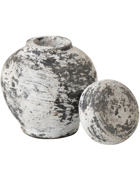 Pot déco style ethnique moderne avec couvercle H 15 cm Terre cuite Noir Blanc Ruby 