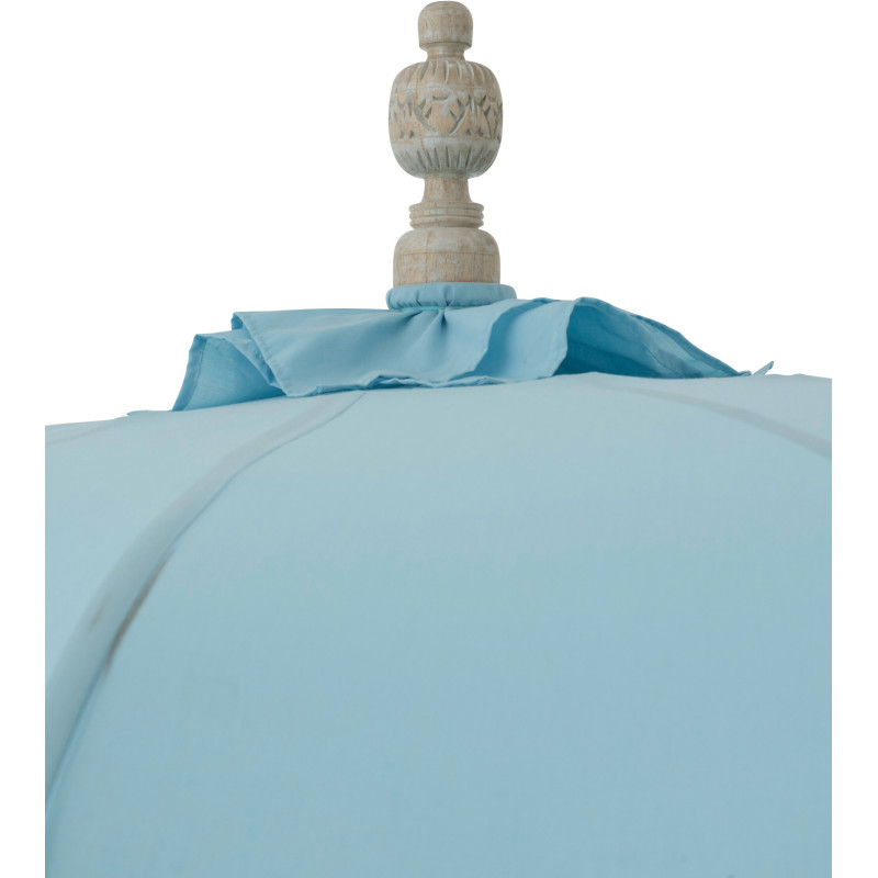 Grand Parasol bohème balinais Rond 200x250 Coton Bleu clair Avec franges Bambou Bois Bobbi 