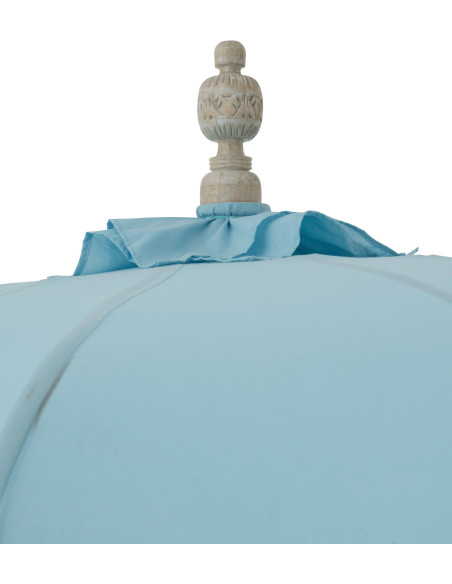 Grand Parasol bohème balinais Rond 200x250 Coton Bleu clair Avec franges Bambou Bois Bobbi 