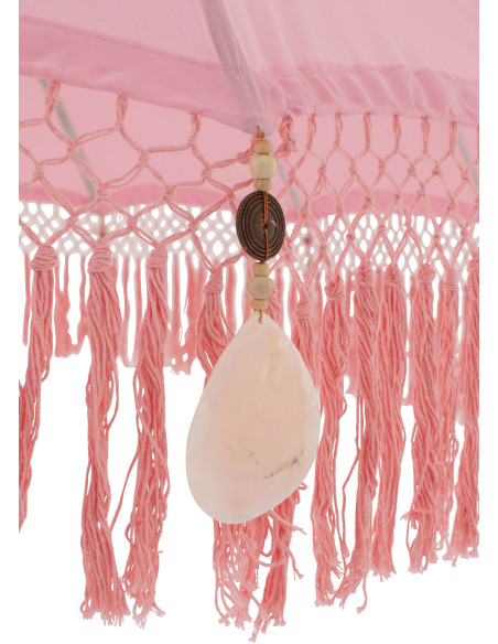 Grand Parasol bohème balinais Rond 200x250 Coton Rose clair Avec franges Bambou Bois Bobbi