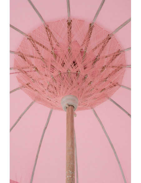 Grand Parasol bohème balinais Rond 200x250 Coton Rose clair Avec franges Bambou Bois Bobbi
