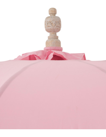 Grand Parasol bohème balinais Rond 200x250 Coton Rose clair Avec franges Bambou Bois Bobbi