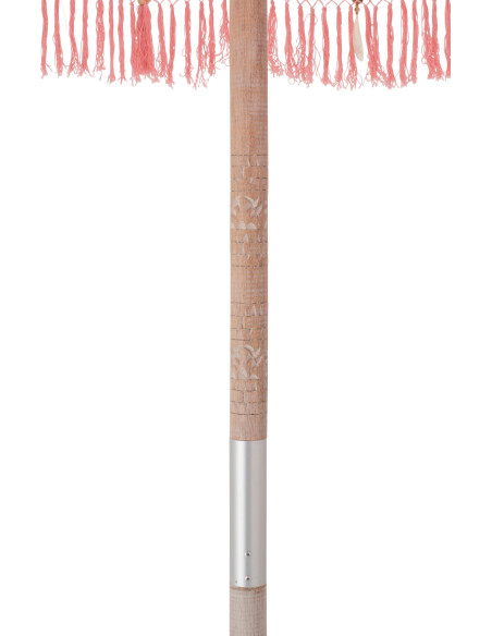 Grand Parasol bohème balinais Rond 200x250 Coton Rose clair Avec franges Bambou Bois Bobbi