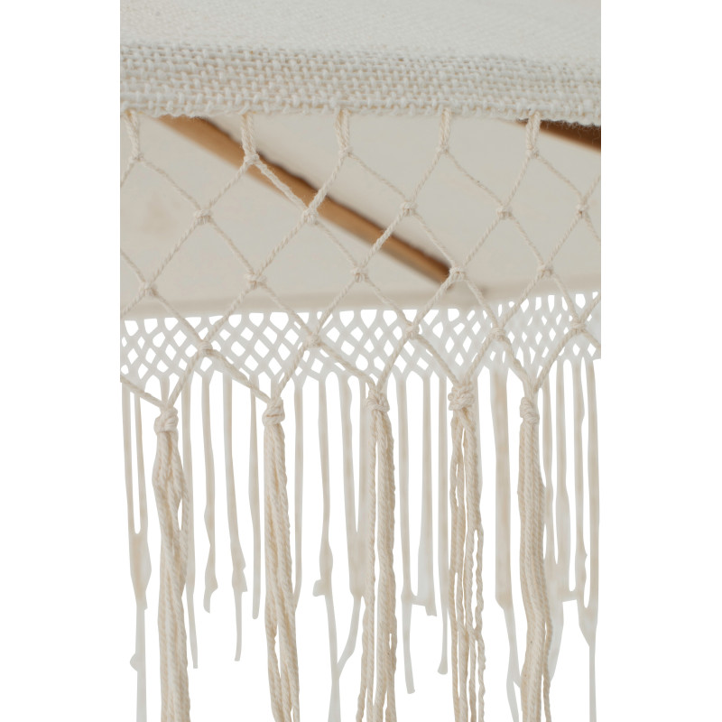 Grand Parasol bohème balinais Rond 200x250 Coton Blanc écru Macramé Bambou Bois Sabila 