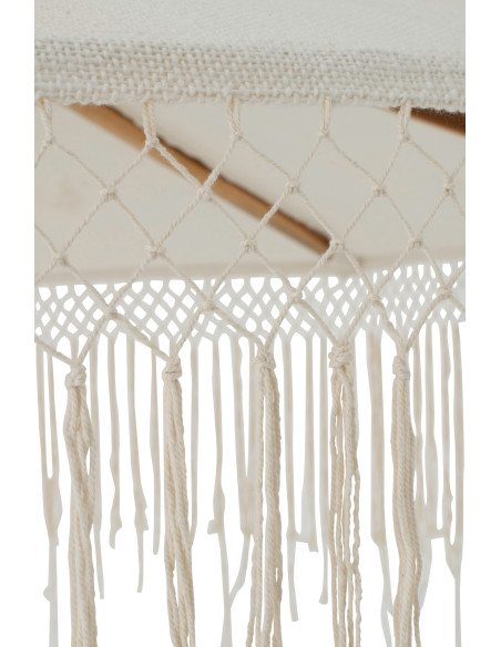 Grand Parasol bohème balinais Rond 200x250 Coton Blanc écru Macramé Bambou Bois Sabila 