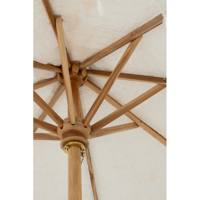 Grand Parasol bohème balinais Rond 200x250 Coton Blanc écru Macramé Bambou Bois Sabila 