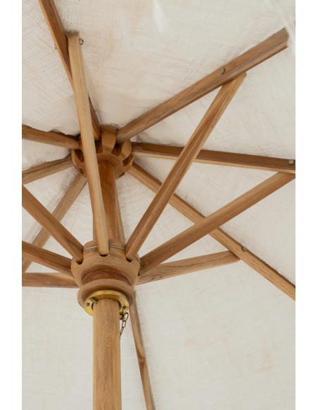 Grand Parasol bohème balinais Rond 200x250 Coton Blanc écru Macramé Bambou Bois Sabila 