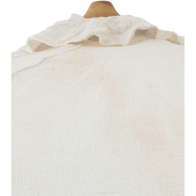 Grand Parasol bohème balinais Rond 200x250 Coton Blanc écru Macramé Bambou Bois Sabila 