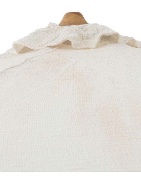 Grand Parasol bohème balinais Rond 200x250 Coton Blanc écru Macramé Bambou Bois Sabila 