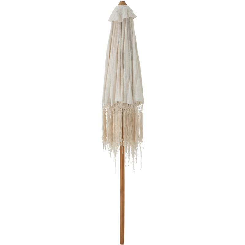 Grand Parasol bohème balinais Rond 200x250 Coton Blanc écru Macramé Bambou Bois Sabila 