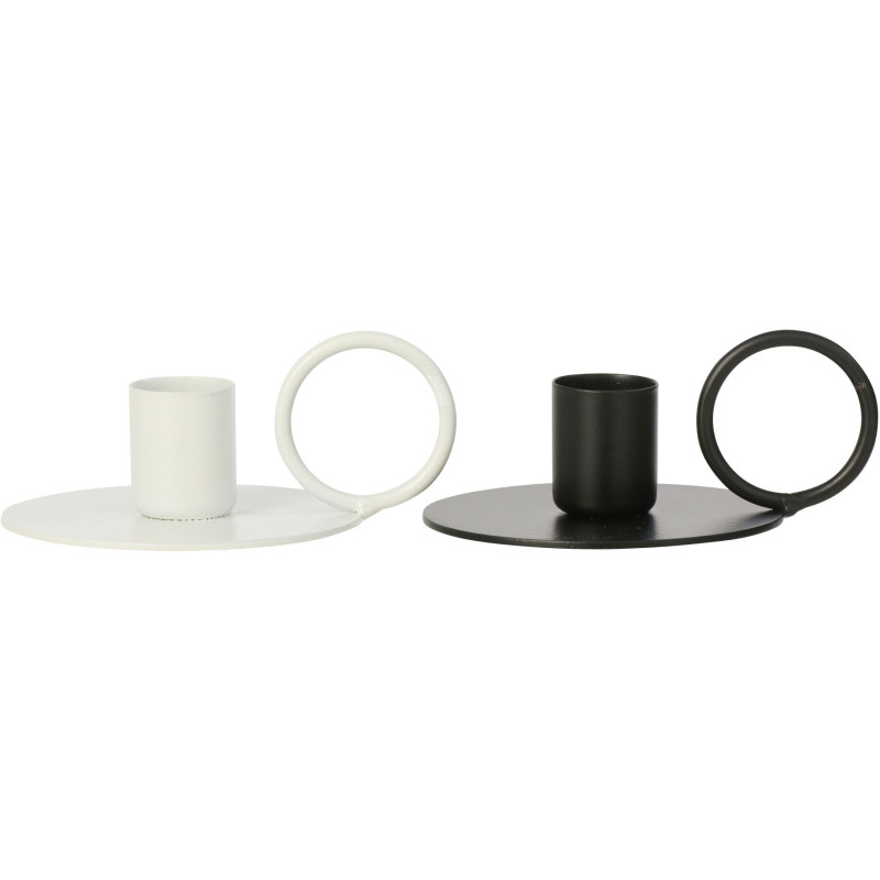 Lot de 2 Bougeoirs design minimalistes avec poignée H 4 cm Métal Blanc Noir Haloa 