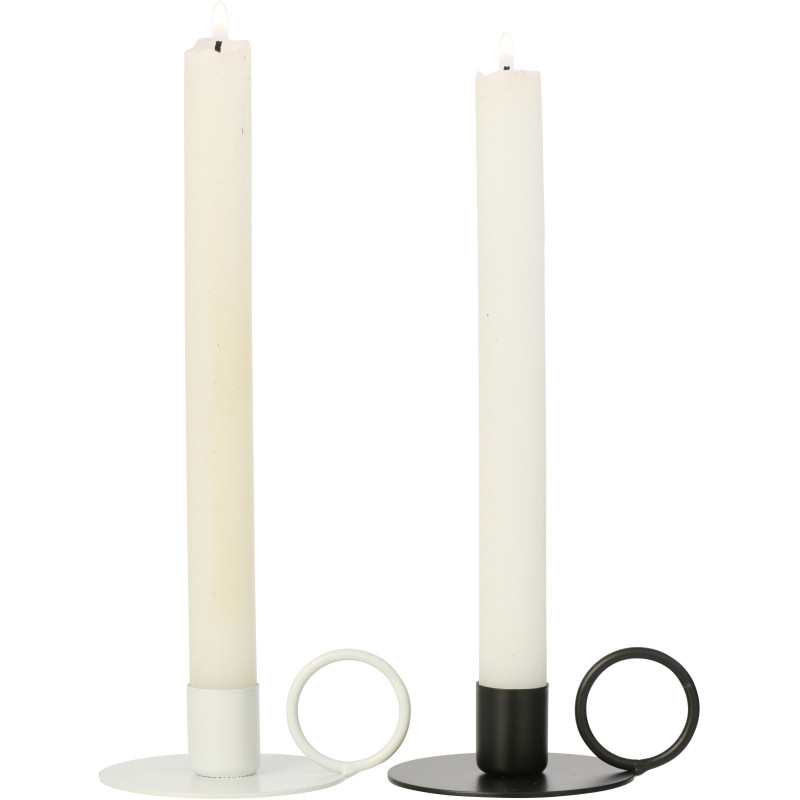 Lot de 2 Bougeoirs design minimalistes avec poignée H 4 cm Métal Blanc Noir Haloa 