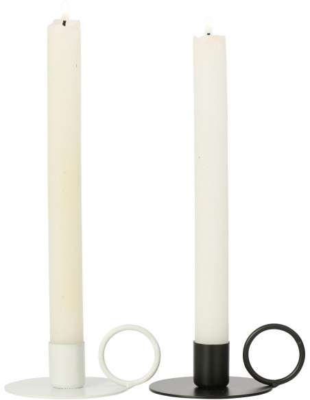 Lot de 2 Bougeoirs design minimalistes avec poignée H 4 cm Métal Blanc Noir Haloa 
