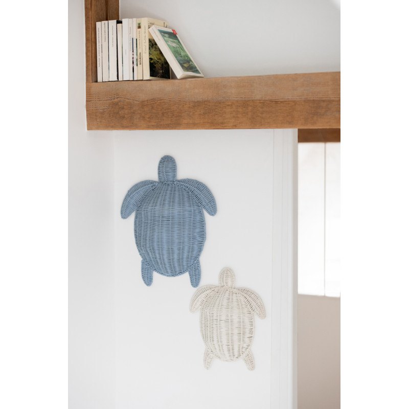 Grande Décoration murale Tortue bord de mer H 40 cm Métal Bleu clair Tressé Océline 