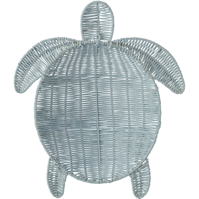 Grande Décoration murale Tortue bord de mer H 40 cm Métal Bleu clair Tressé Océline 