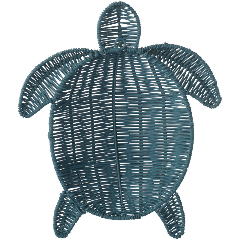 Décoration murale Tortue bord de mer H 31 cm Métal Bleu foncé Tressé Océline 