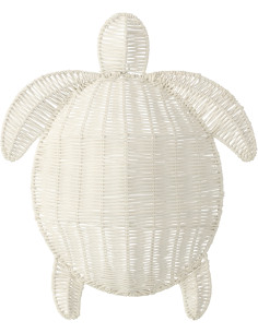 Grande Décoration murale Tortue bord de mer H 40 cm Métal Blanc crème Tressé Océline 