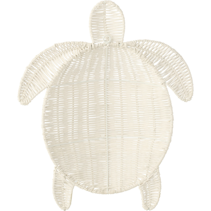 Grande Décoration murale Tortue bord de mer H 40 cm Métal Blanc crème Tressé Océline 