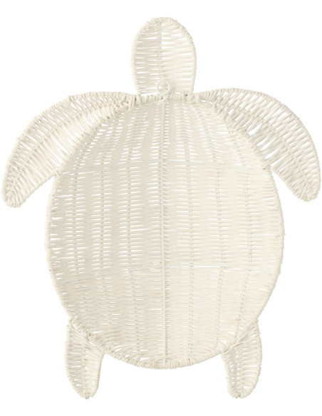 Grande Décoration murale Tortue bord de mer H 40 cm Métal Blanc crème Tressé Océline 
