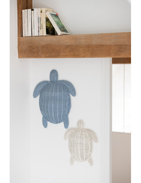 Décoration murale Tortue bord de mer H 31 cm Métal Blanc crème Tressé Océline 