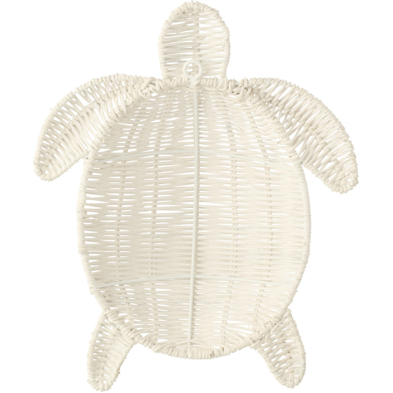 Décoration murale Tortue bord de mer H 31 cm Métal Blanc crème Tressé Océline 