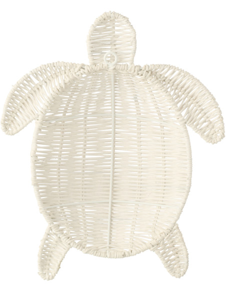 Décoration murale Tortue bord de mer H 31 cm Métal Blanc crème Tressé Océline 