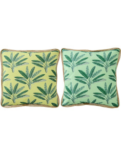 Grand Coussin dopamine tropical Carré 50x50 Tissu Multicolore Avec pompons Motif rayures Flamenco 