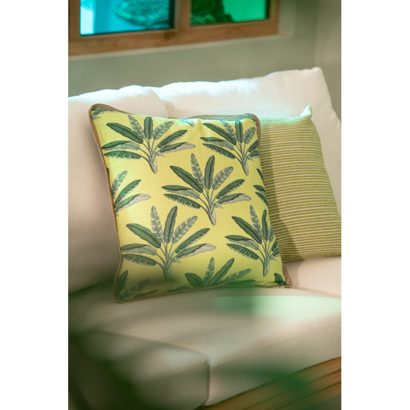 Grand Coussin dopamine tropical Carré 50x50 Tissu Multicolore Avec pompons Motif rayures Flamenco 