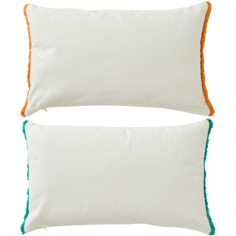 Lot de 2 Coussins bord de mer Sardines Rectangulaire 50x30 Tissu Blanc Orange Vert Avec franges Arenza 