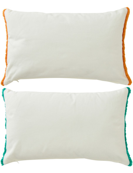 Lot de 2 Coussins bord de mer Sardines Rectangulaire 50x30 Tissu Blanc Orange Vert Avec franges Arenza 