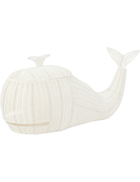 Panier de rangement bord de mer Baleine 90 cm Rotin synthétique Blanc Tressé Métal Cetara 