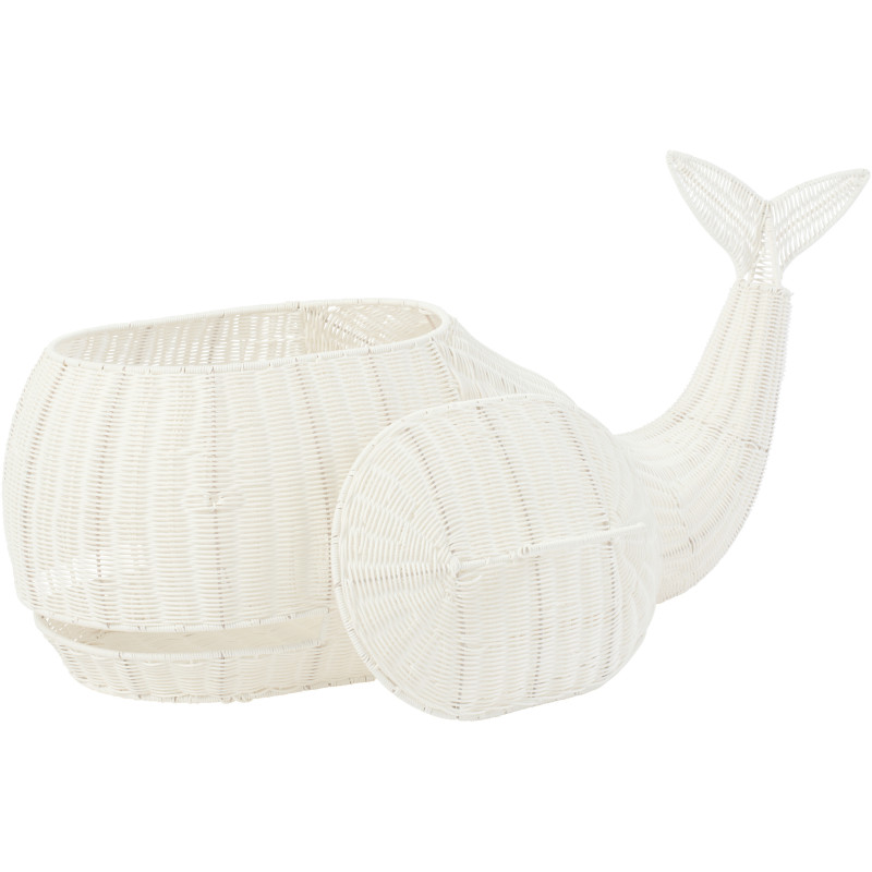 Panier de rangement bord de mer Baleine 90 cm Rotin synthétique Blanc Tressé Métal Cetara 