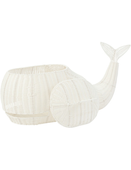 Panier de rangement bord de mer Baleine 90 cm Rotin synthétique Blanc Tressé Métal Cetara 