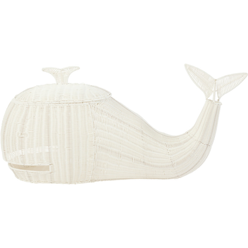 Panier de rangement bord de mer Baleine 90 cm Rotin synthétique Blanc Tressé Métal Cetara 