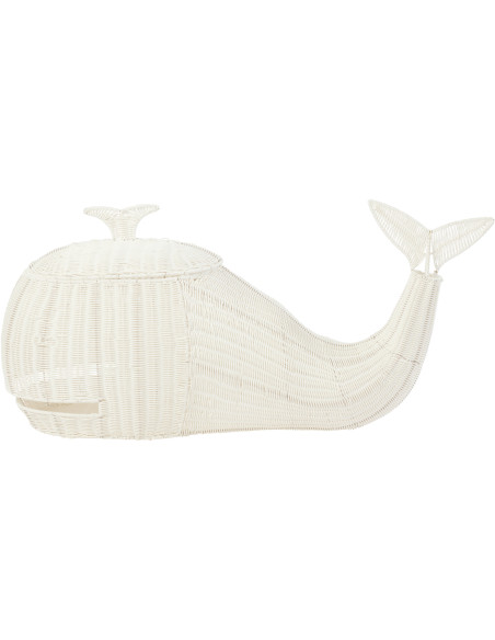 Panier de rangement bord de mer Baleine 90 cm Rotin synthétique Blanc Tressé Métal Cetara 